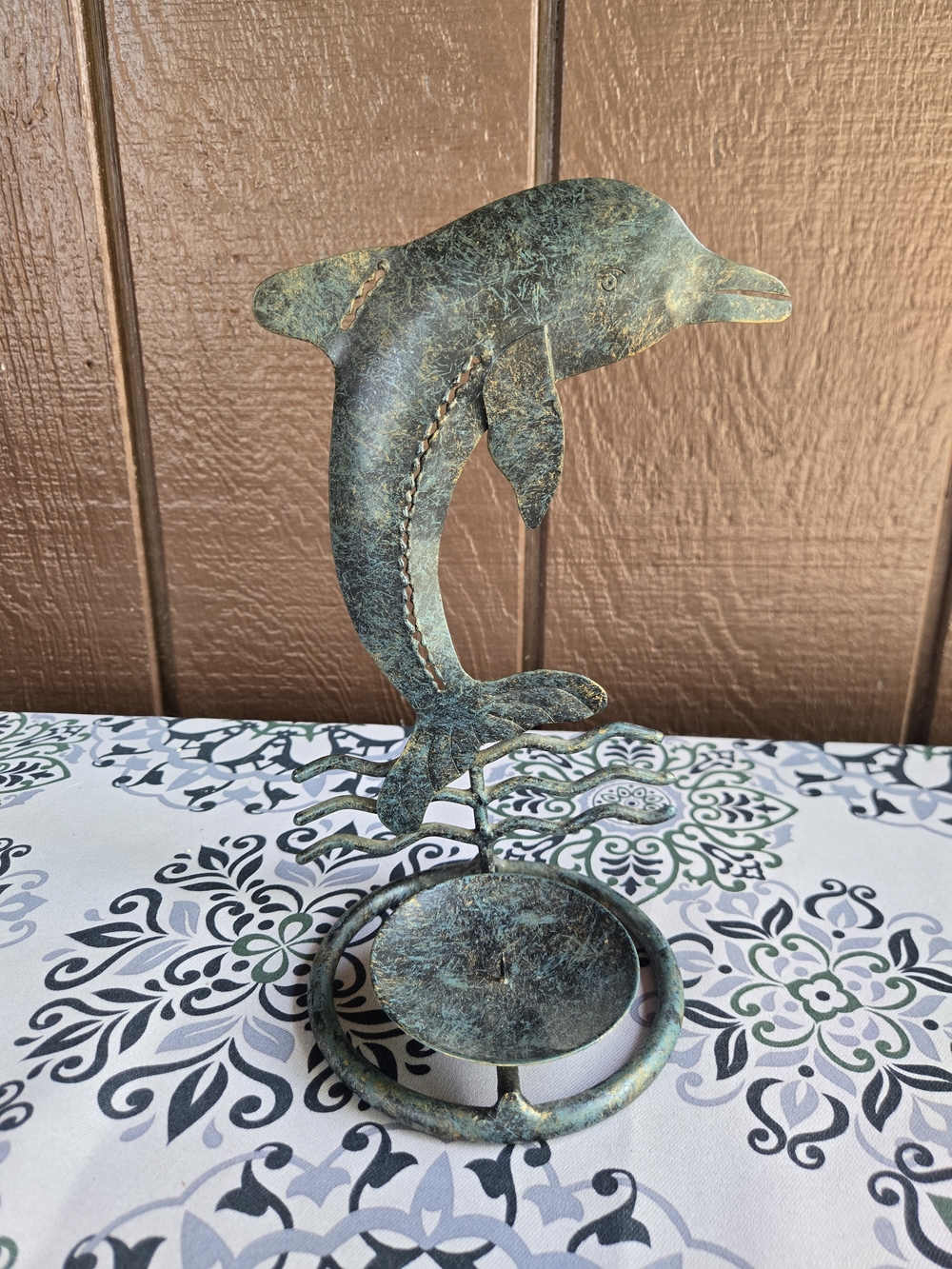 Metal Dolphin With Candle Holder
